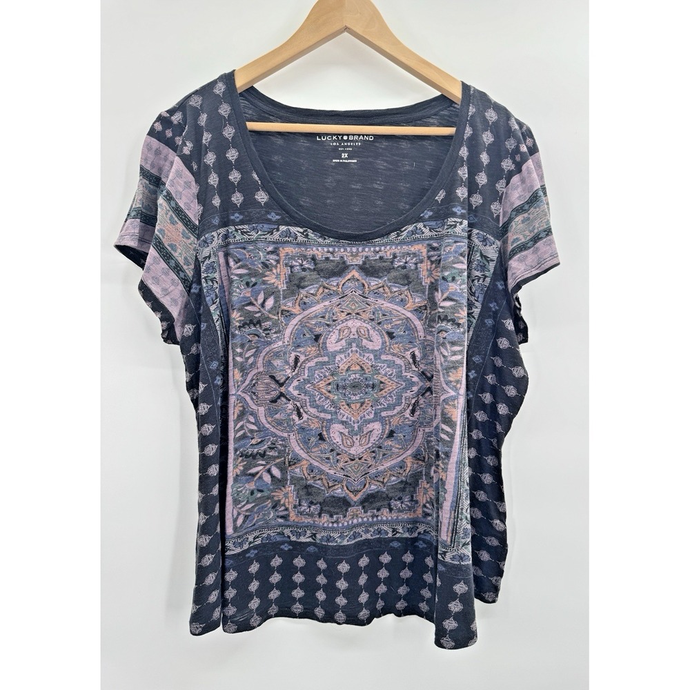 Lucky Brand Women 2X Top Tee Shirt Mandala Boho Whimsigoth Fairy Grunge Festival